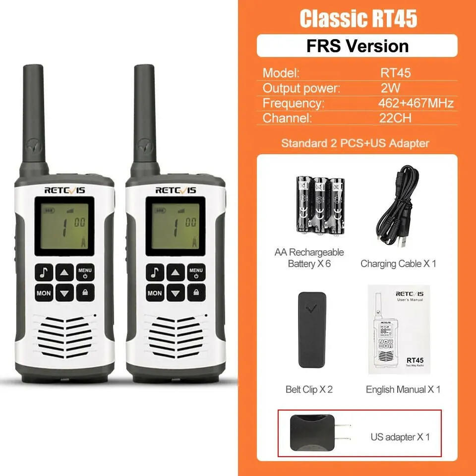 Retevis Walkie Talkie 2 pcs USB Charge LED Flashlight Room Monitor Two-way Radio Receiver RT45 PMR446 for Motorola Walkie-Talkie