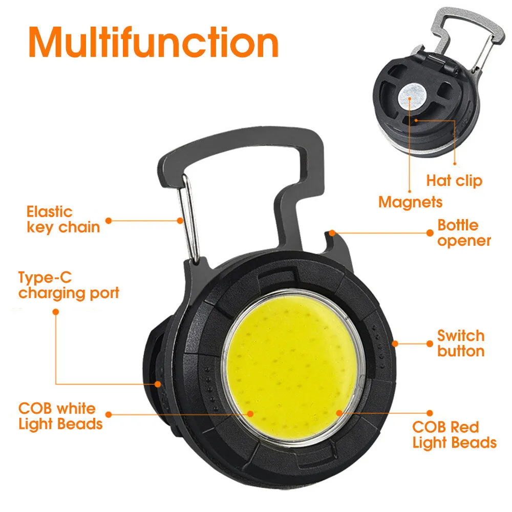 Round Mini LED Flashlight Portable USB Rechargeable Work Light 500 Lumens Bright Keychain Light Small Pocket Flashlights