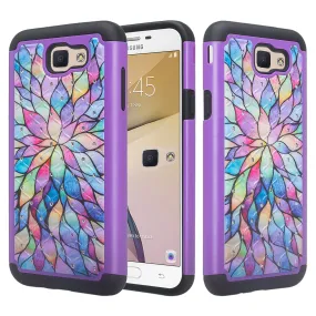 Samsung Galaxy J7 V / J7 (2017) / J7 Perx / J7 Sky Pro / J7 Prime / Galaxy Halo Case, Rhinestone Studded Slim Dual Layer [Shock Resistant]  Cover - Rainbow Flower