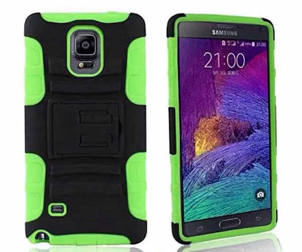Samsung Galaxy Note 4 Case, Full Body Armor [Built-in Kickstand] Hybrid Tri-Layer Holster Clip Case Cover - Green