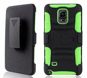 Samsung Galaxy Note 4 Case, Full Body Armor [Built-in Kickstand] Hybrid Tri-Layer Holster Clip Case Cover - Green