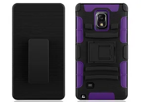 Samsung Galaxy Note 4 Case, Full Body Armor [Built-in Kickstand] Hybrid Tri-Layer Holster Clip Case Cover - Purple