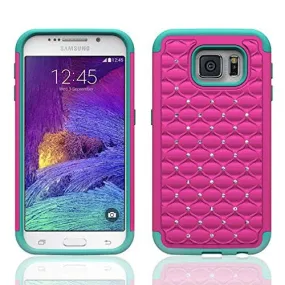 Samsung Galaxy S6 Crystal Rhinestone Slim Hybrid Dual Layer Case for Galaxy S6 - Pink/Teal