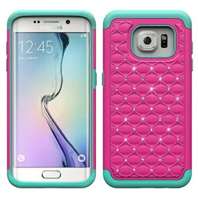 Samsung Galaxy S7 Crystal Rhinestone Slim Hybrid Dual Layer Case for Galaxy S7 - Hot Pink/Teal