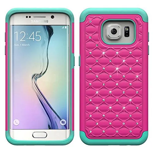 Samsung Galaxy S7 Crystal Rhinestone Slim Hybrid Dual Layer Case for Galaxy S7 - Hot Pink/Teal
