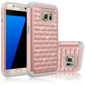 Samsung Galaxy S7 Crystal Rhinestone Slim Hybrid Dual Layer Case for Galaxy S7 - Pink/Grey