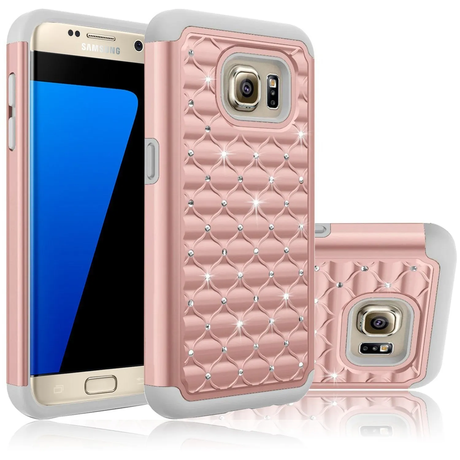Samsung Galaxy S7 Crystal Rhinestone Slim Hybrid Dual Layer Case for Galaxy S7 - Pink/Grey