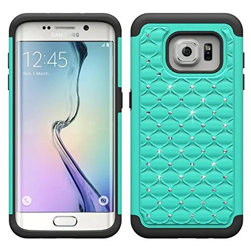 Samsung Galaxy S7 Crystal Rhinestone Slim Hybrid Dual Layer Case for Galaxy S7 - Teal/Black