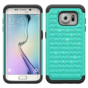 Samsung Galaxy S7 Crystal Rhinestone Slim Hybrid Dual Layer Case for Galaxy S7 - Teal/Black