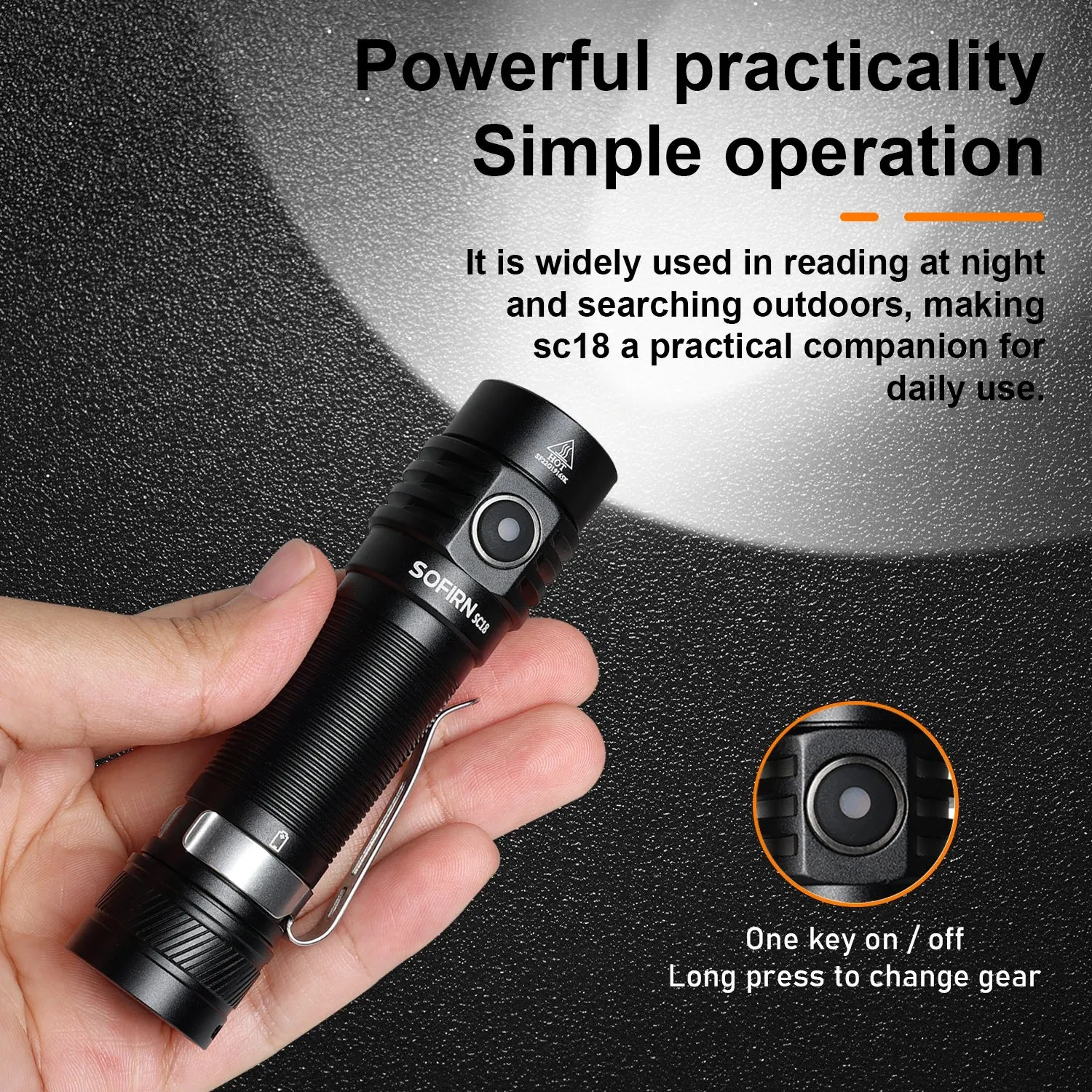 Sofirn SC18 1800lm EDC Flashlight USB C Rechargeable SST40 LED 18650 Torch TIR Optics Lens Lantern with Power indicator