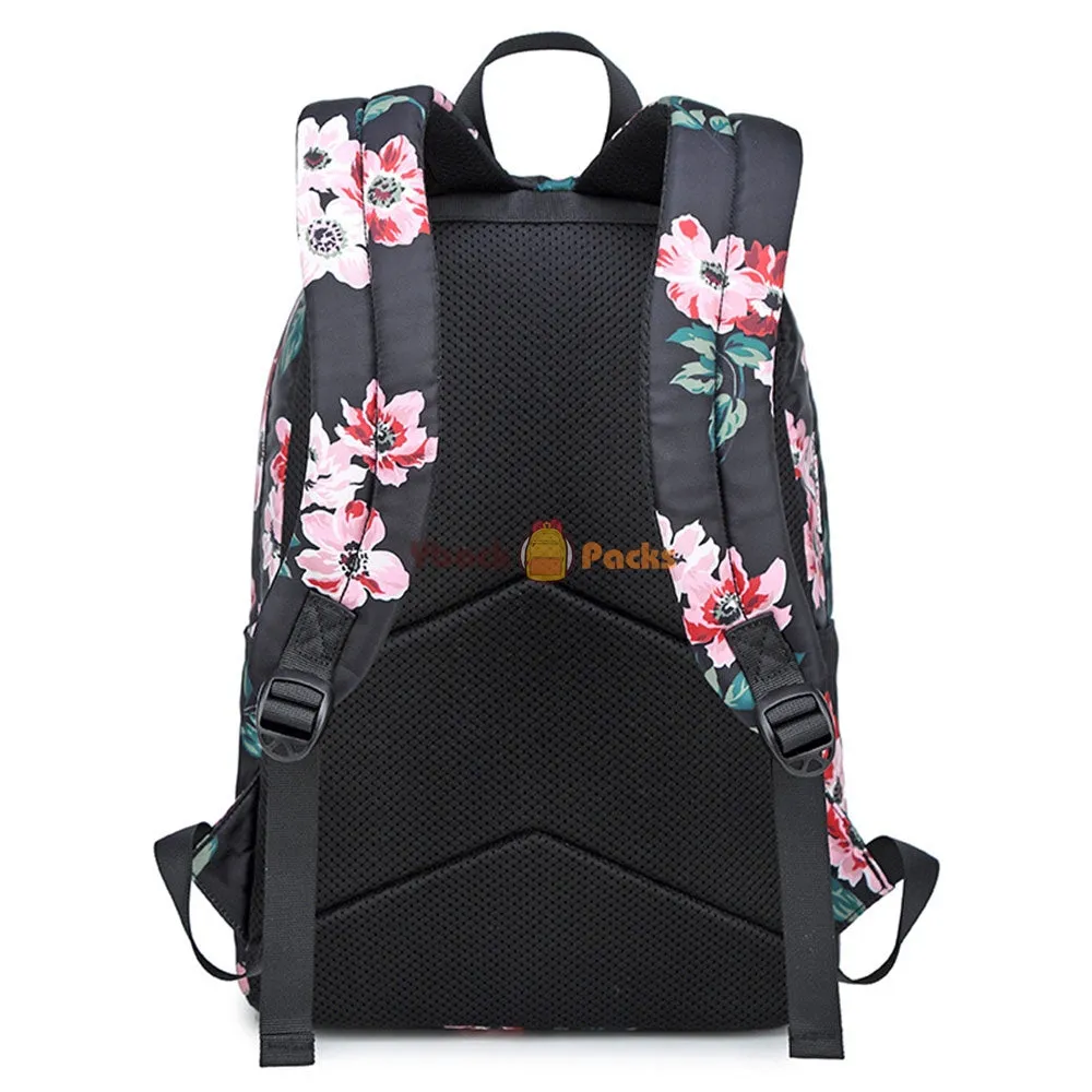 Stylish Floral Backpack with USB Charging Port Casual College Travel Bag for Teens