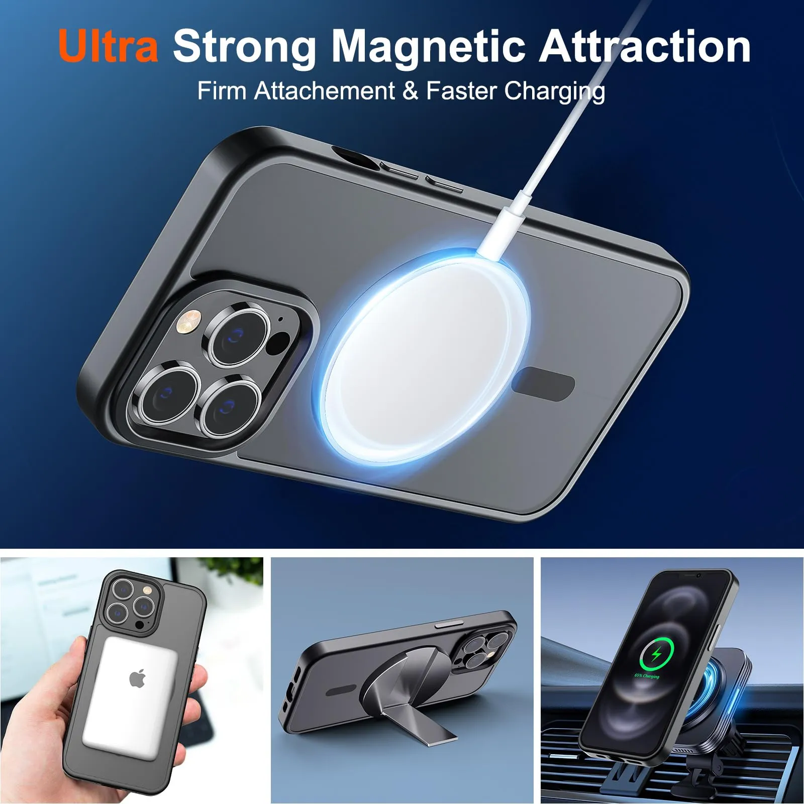 SUPFINE Magnetic for iPhone 12 Pro Max Case [Compatible with MagSafe] [10 FT Military Grade Drop Protection] Slim Translucent Matte Shockproof with Anti-Fingerprint Phone Case,Matte Black