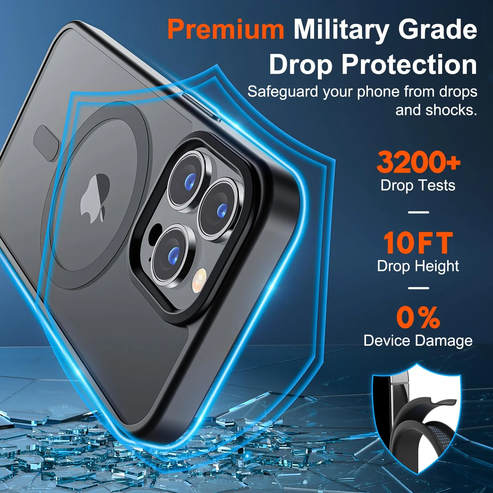 SUPFINE Magnetic for iPhone 12 Pro Max Case [Compatible with MagSafe] [10 FT Military Grade Drop Protection] Slim Translucent Matte Shockproof with Anti-Fingerprint Phone Case,Matte Black