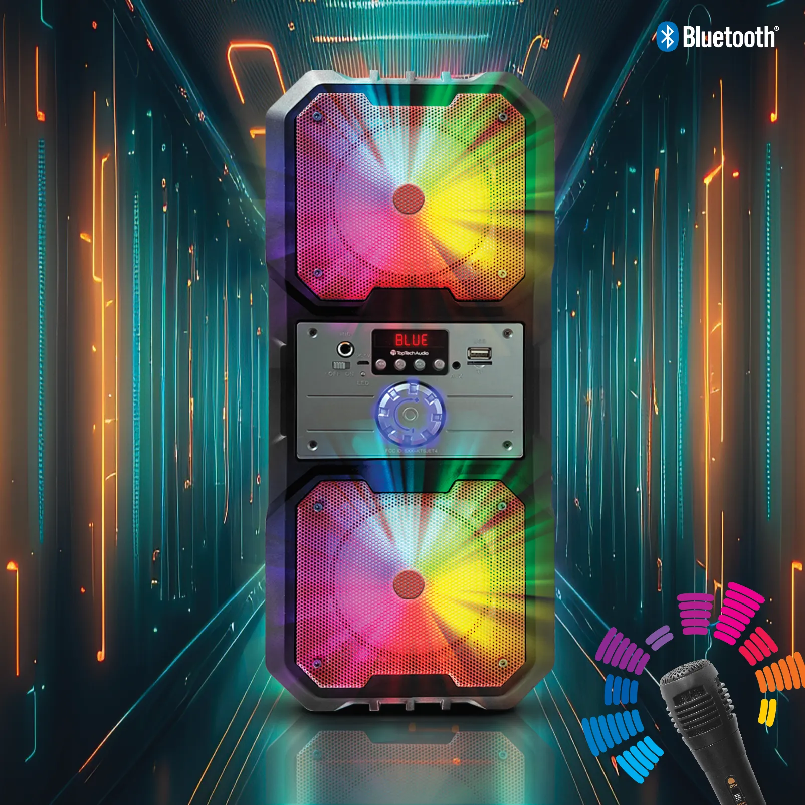TOPTECH SPIKE-4, Dual 4" Bluetooth Speaker with Disco Lights & 800W Power