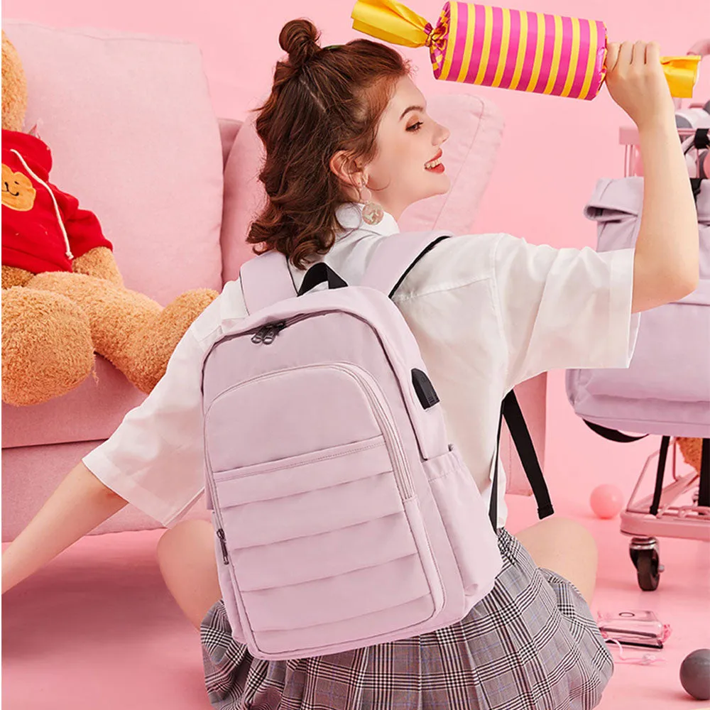 USB Backpack for School Teen Girls Waterproof Schoolbag Travel Bag with Laptop Compartment for College