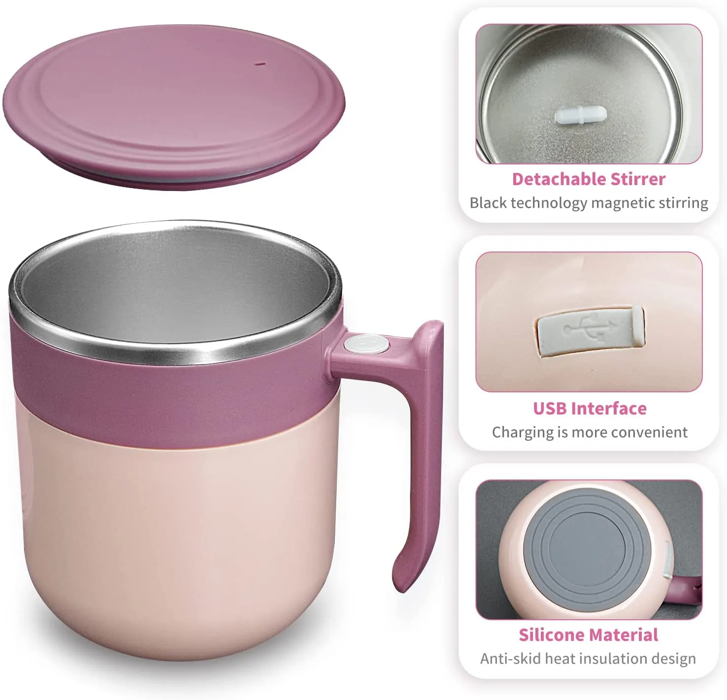 USB Rechargeable Stainless Steel  Automatic Stirring Coffee Mug