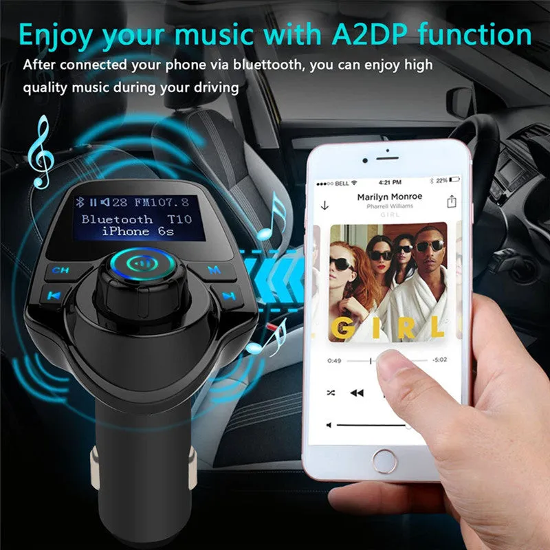 Wireless Bluetooth FM Transmitter FM Modulator HandsFree Car Kit Radio Adapter USB Charger MP3 Music Player For iPhone Samsung