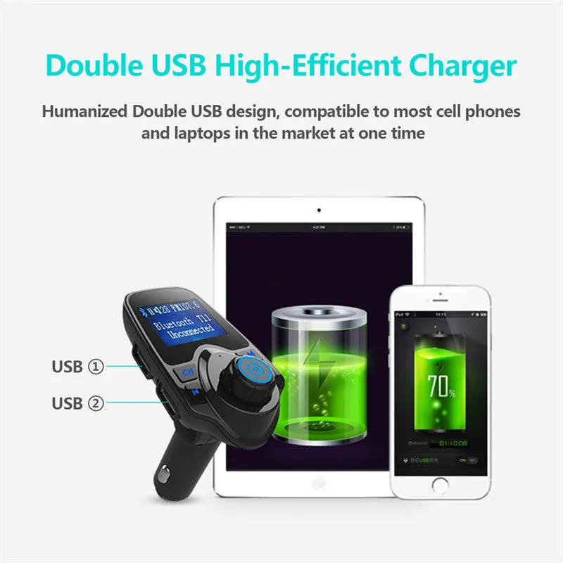 Wireless Bluetooth FM Transmitter FM Modulator HandsFree Car Kit Radio Adapter USB Charger MP3 Music Player For iPhone Samsung