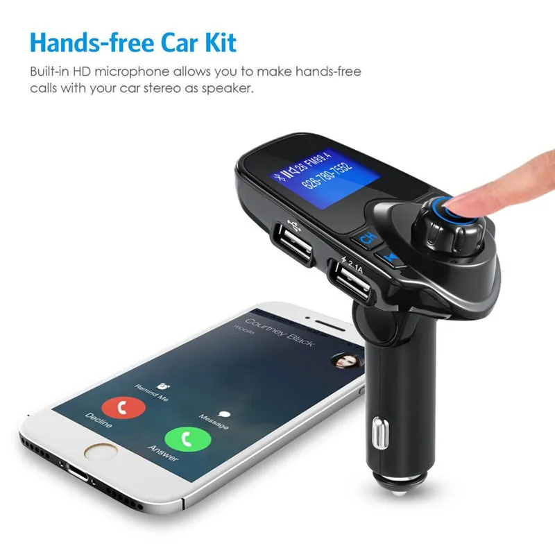 Wireless Bluetooth FM Transmitter FM Modulator HandsFree Car Kit Radio Adapter USB Charger MP3 Music Player For iPhone Samsung