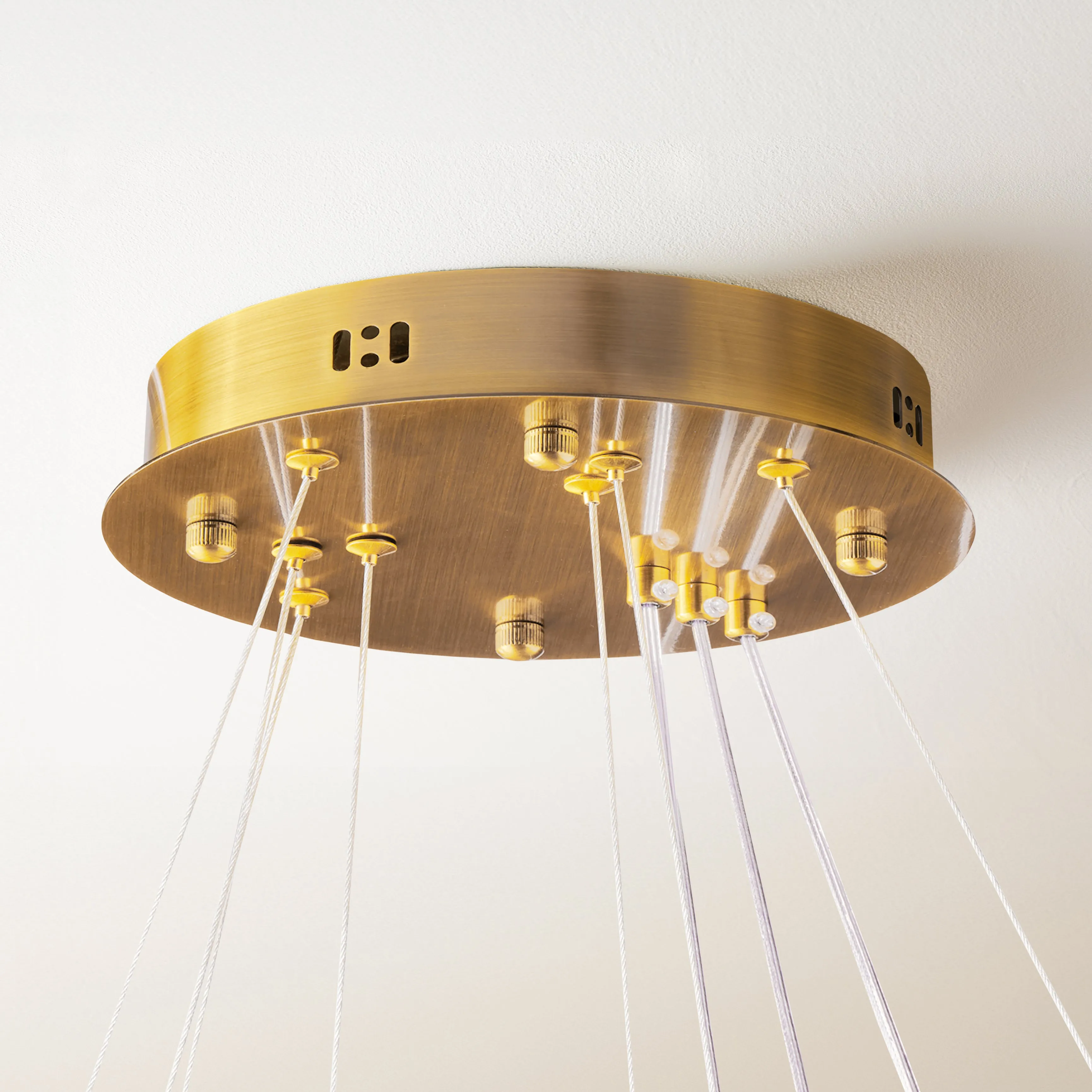 Wonderella 3 ring chandelier in clear glass and brass