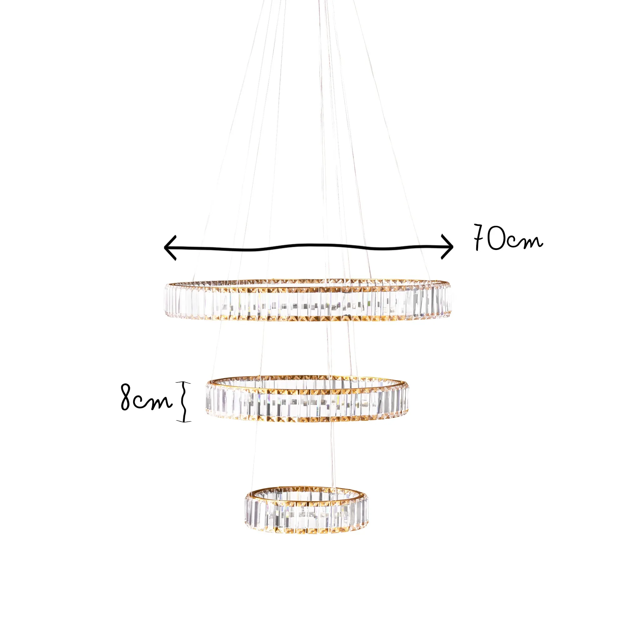 Wonderella 3 ring chandelier in clear glass and brass