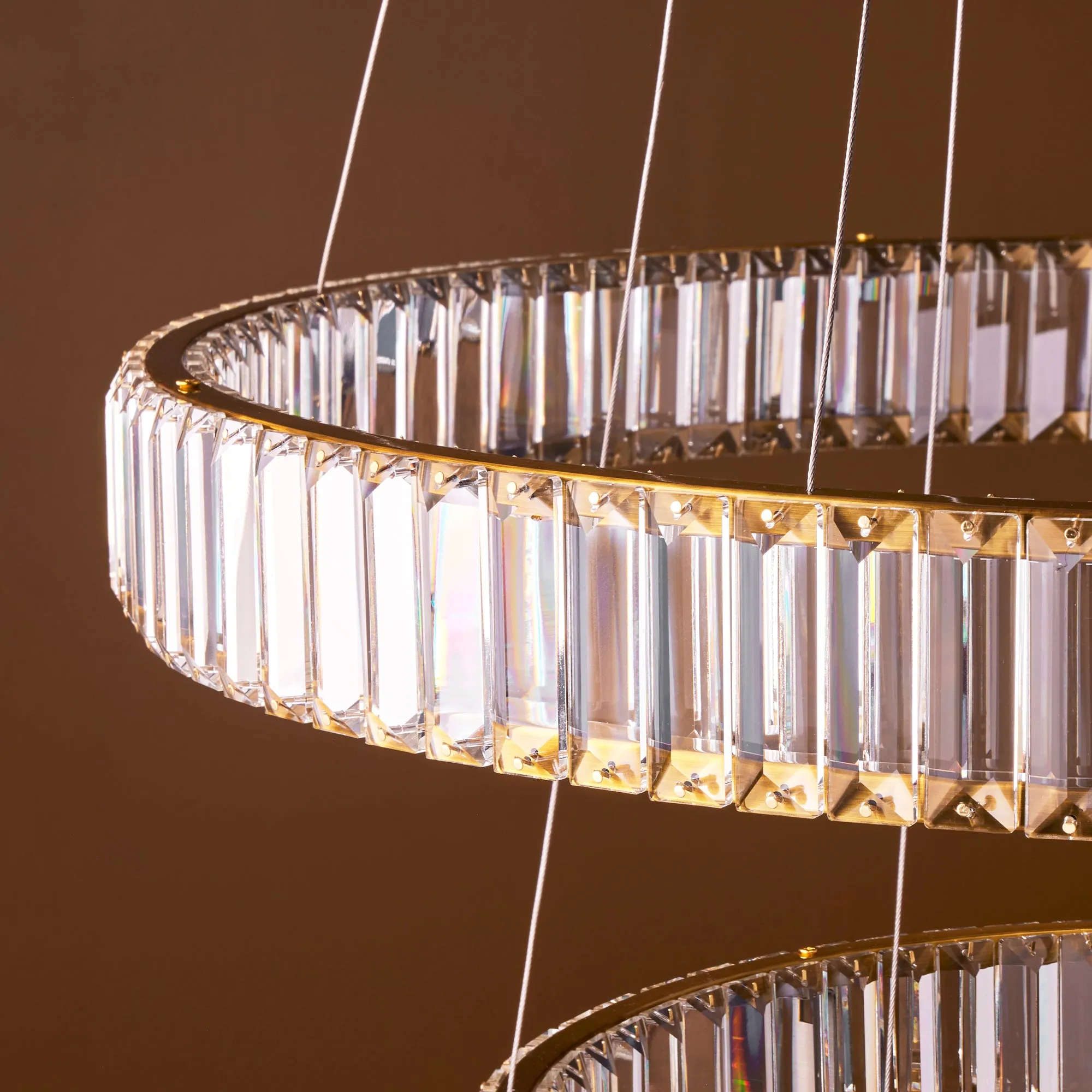 Wonderella 3 ring chandelier in clear glass and brass