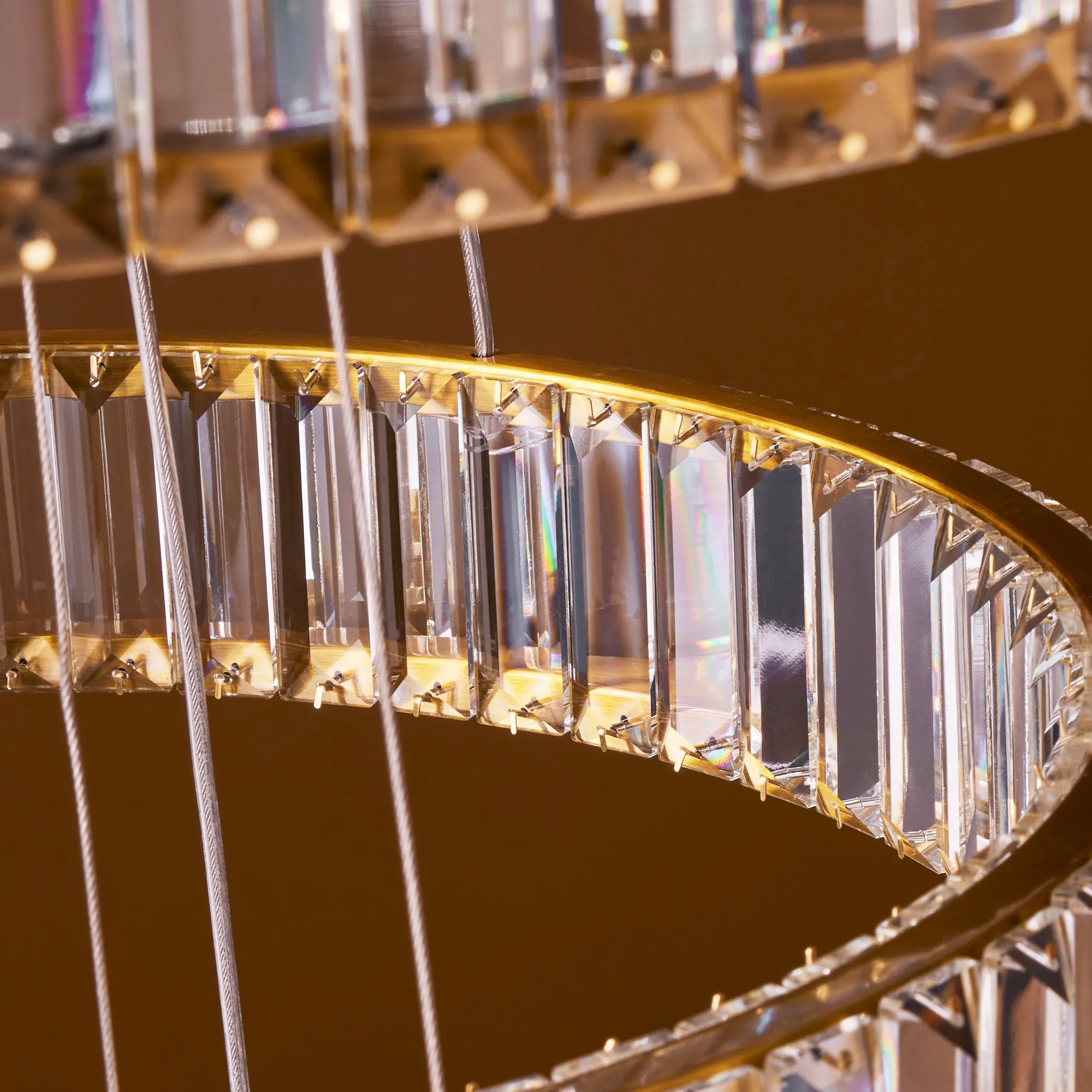 Wonderella 3 ring chandelier in clear glass and brass