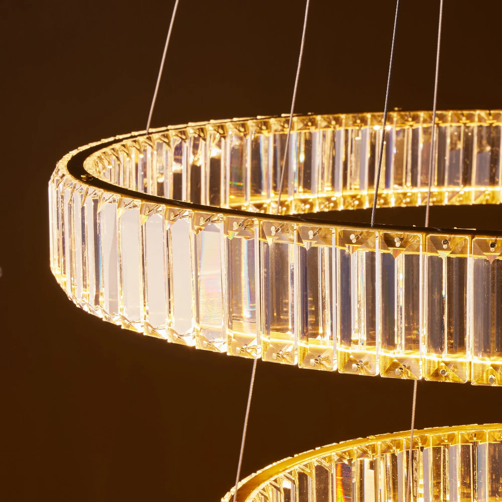 Wonderella 3 ring chandelier in clear glass and brass