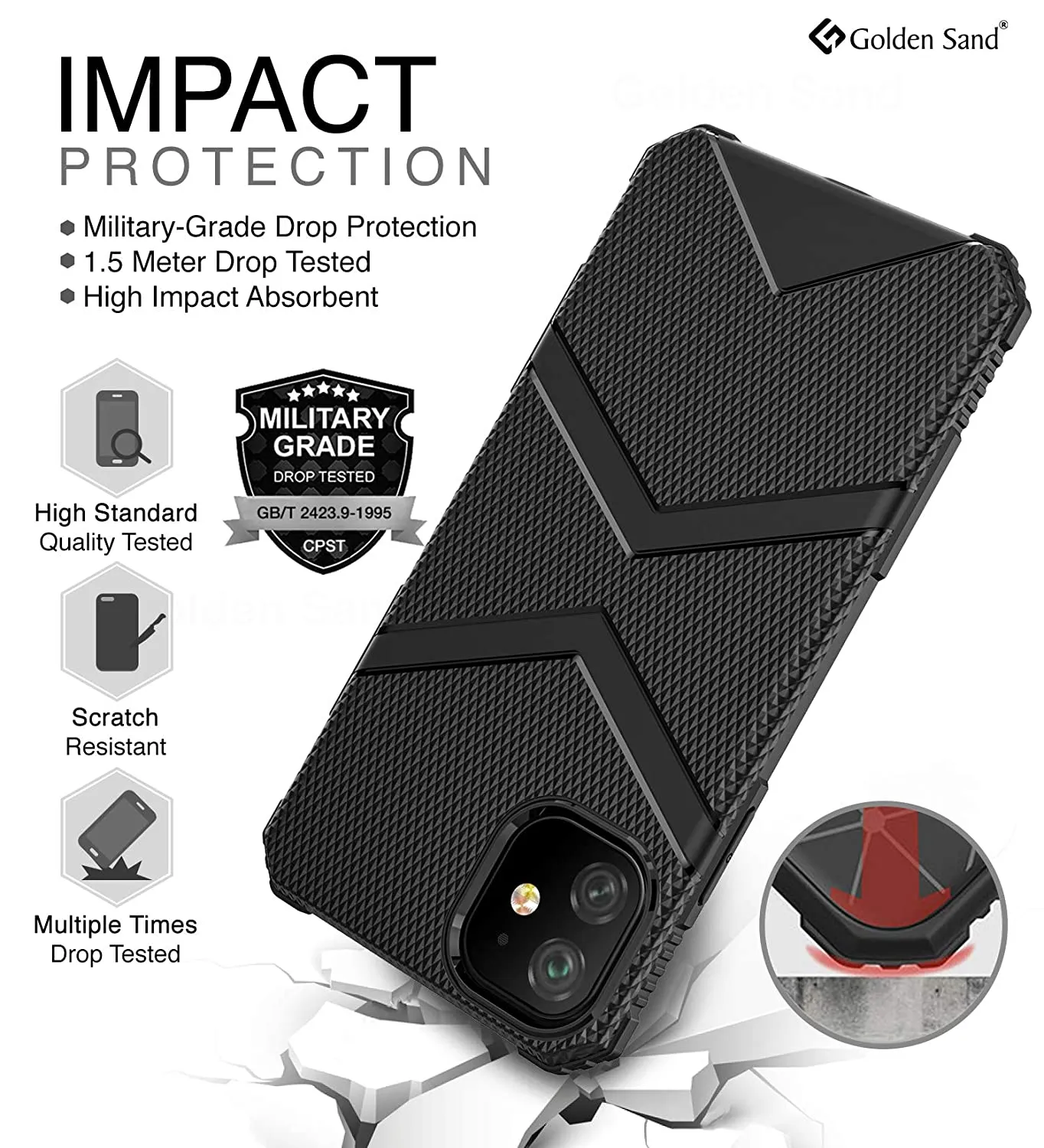 X-Armor Military Series Shock Proof Back Cover for Apple iPhone 11 6.1 inch, Black
