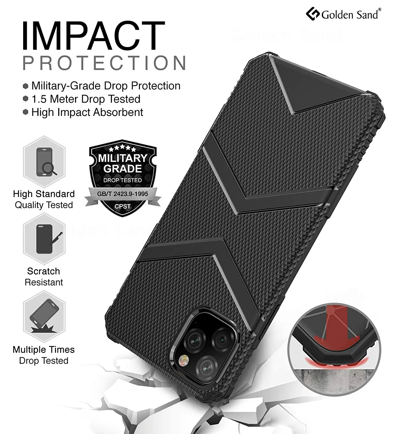 X-Armor Military Series Shock Proof Back Cover for Apple iPhone 11 Pro 5.8 inch, Black