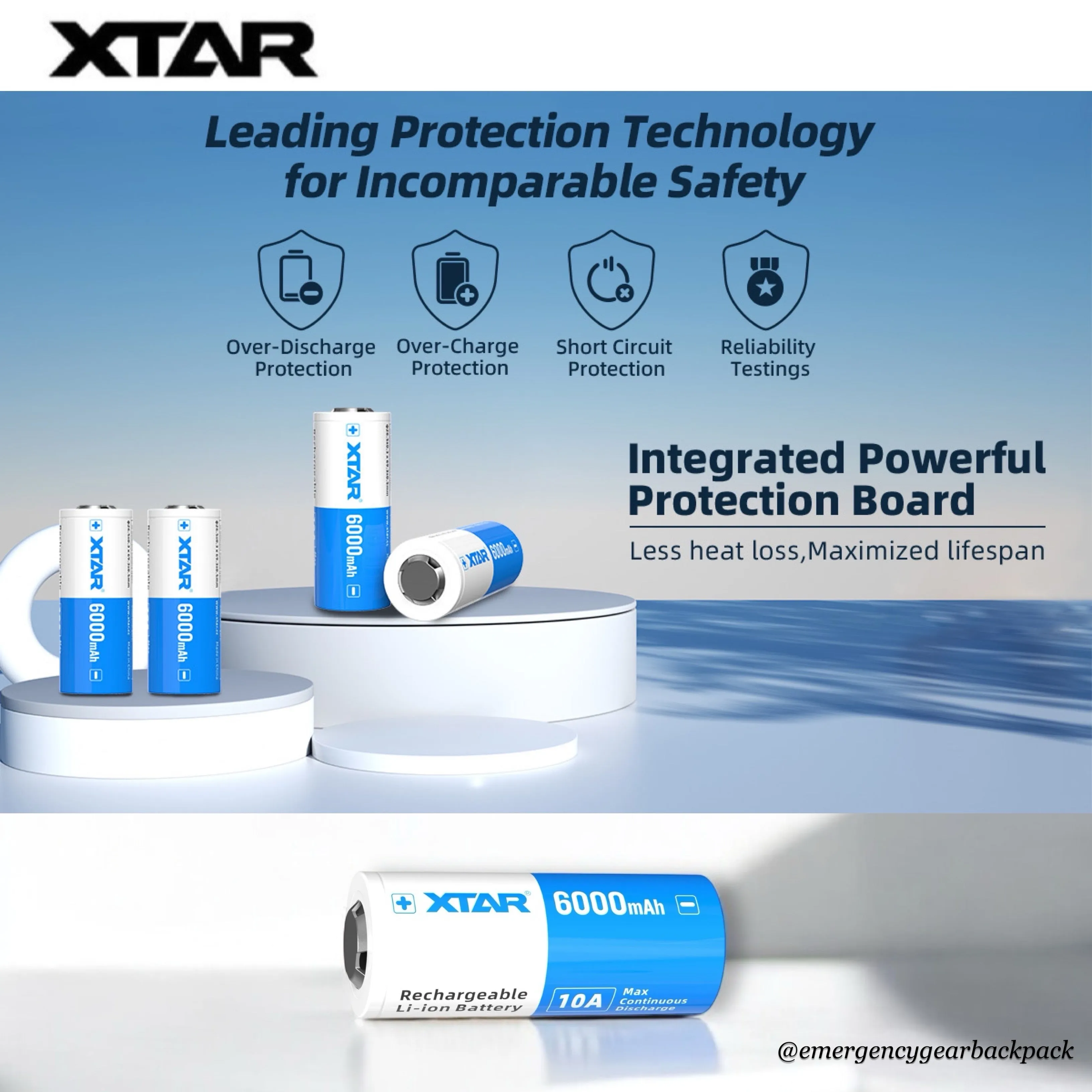XTAR 26650 6000mAh 3.6V 10A Big Button Top  Li-ion Rechargeable Battery