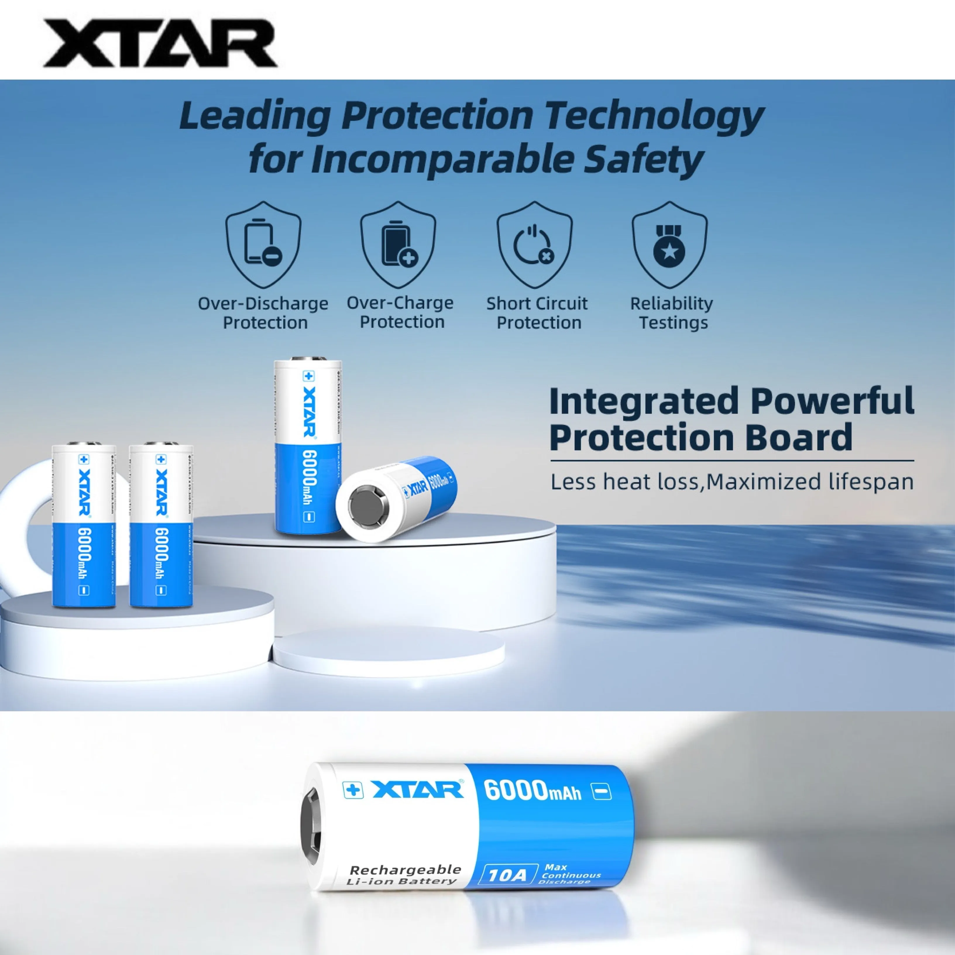 XTAR 26650 6000mAh 3.6V 10A Big Button Top  Li-ion Rechargeable Battery