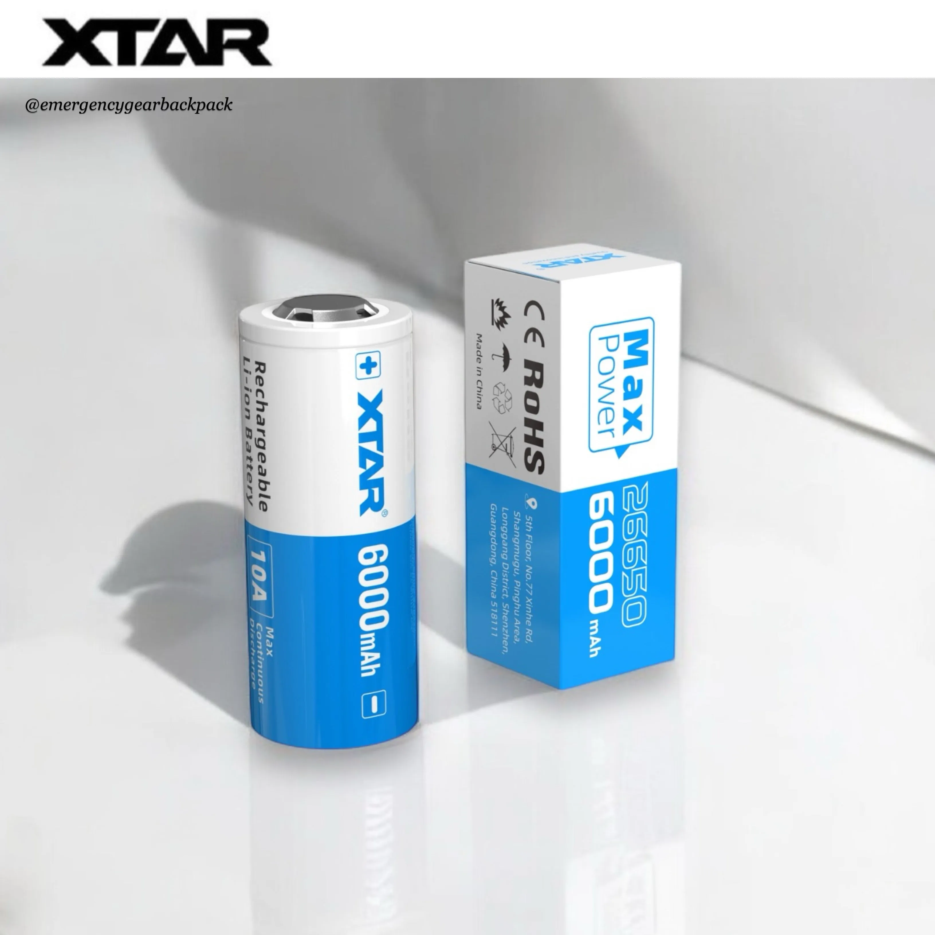 XTAR 26650 6000mAh 3.6V 10A Big Button Top  Li-ion Rechargeable Battery