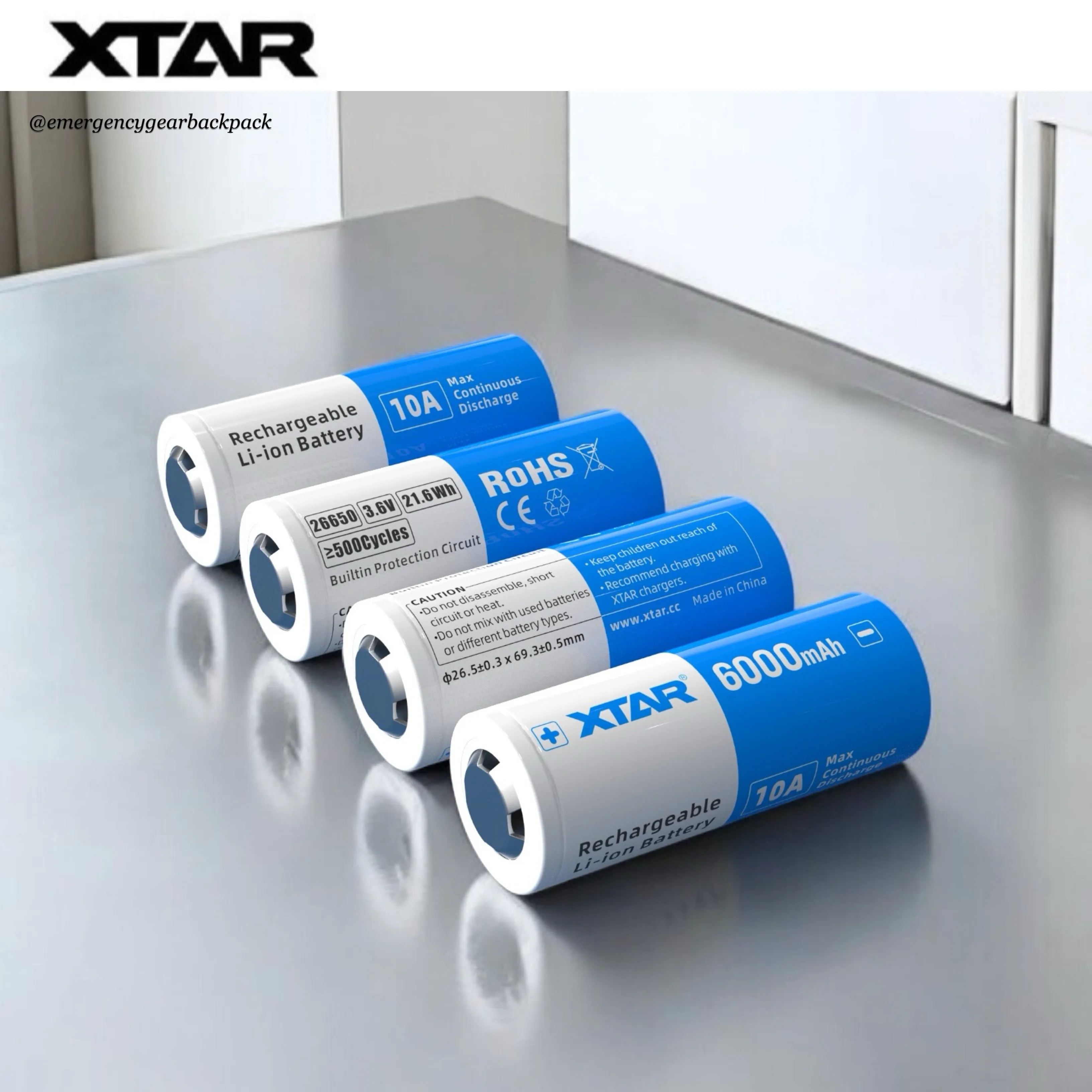 XTAR 26650 6000mAh 3.6V 10A Big Button Top  Li-ion Rechargeable Battery