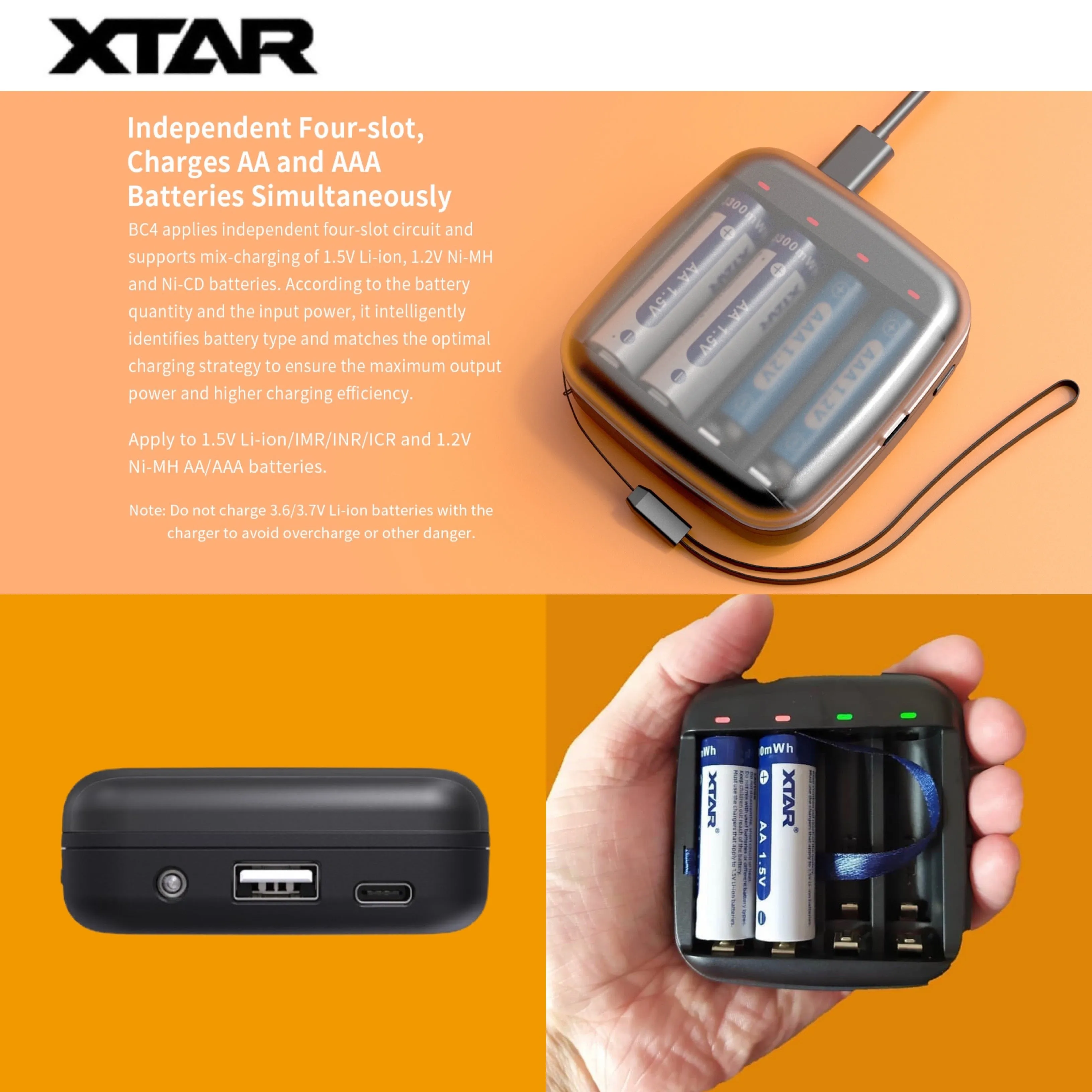 XTAR BC4 1.5V&1.2V Battery Charger