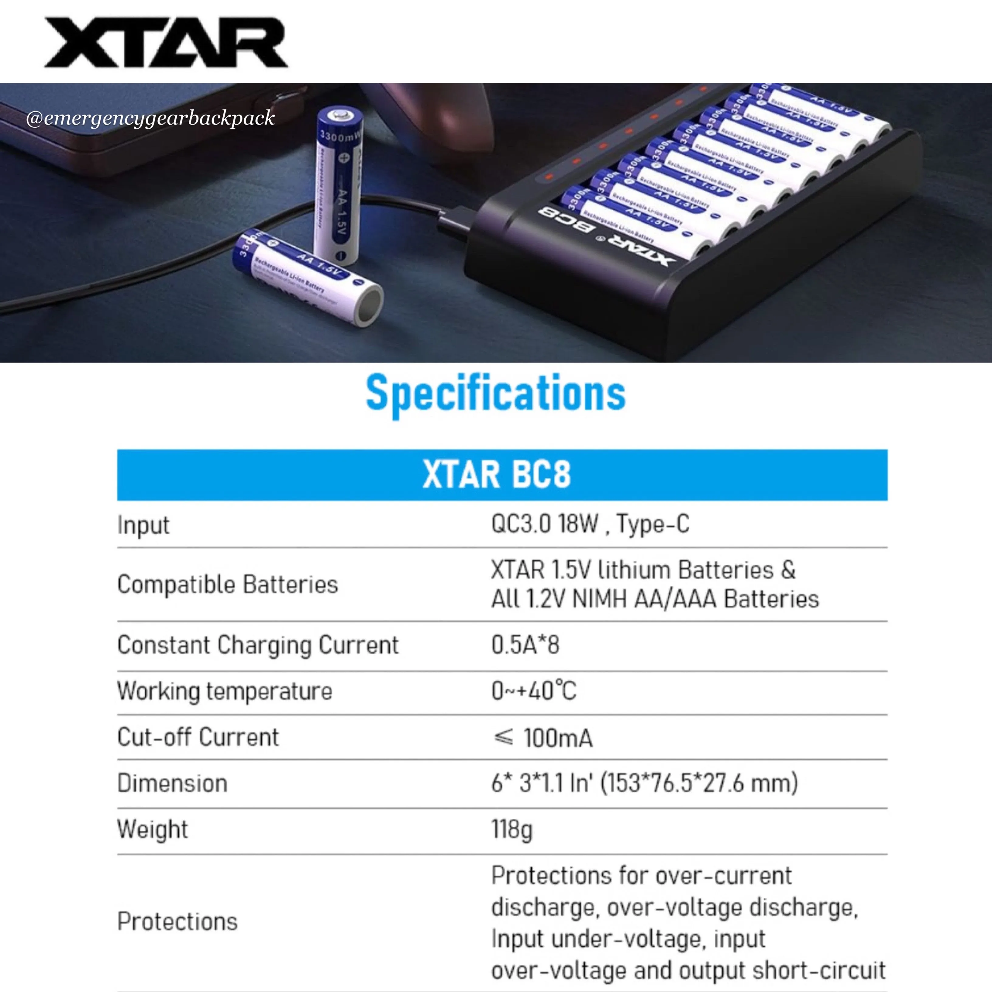 XTAR BC8/L8 1.5V&1.2V Battery Charger