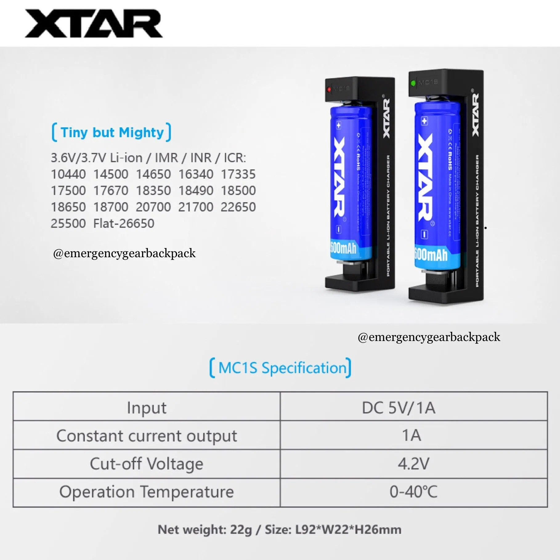 XTAR MC1S - 1A Smart Battery Charger USB