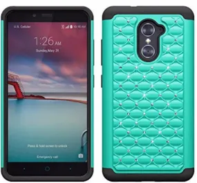 ZTE Grand X Max 2 Case | Imperial Max/Max Duo Diamond Rhinestone Dual Layer Hybrid Case for ZTE Grand X Max 2/Imperial Max/Max Duo LTE - Teal/Black